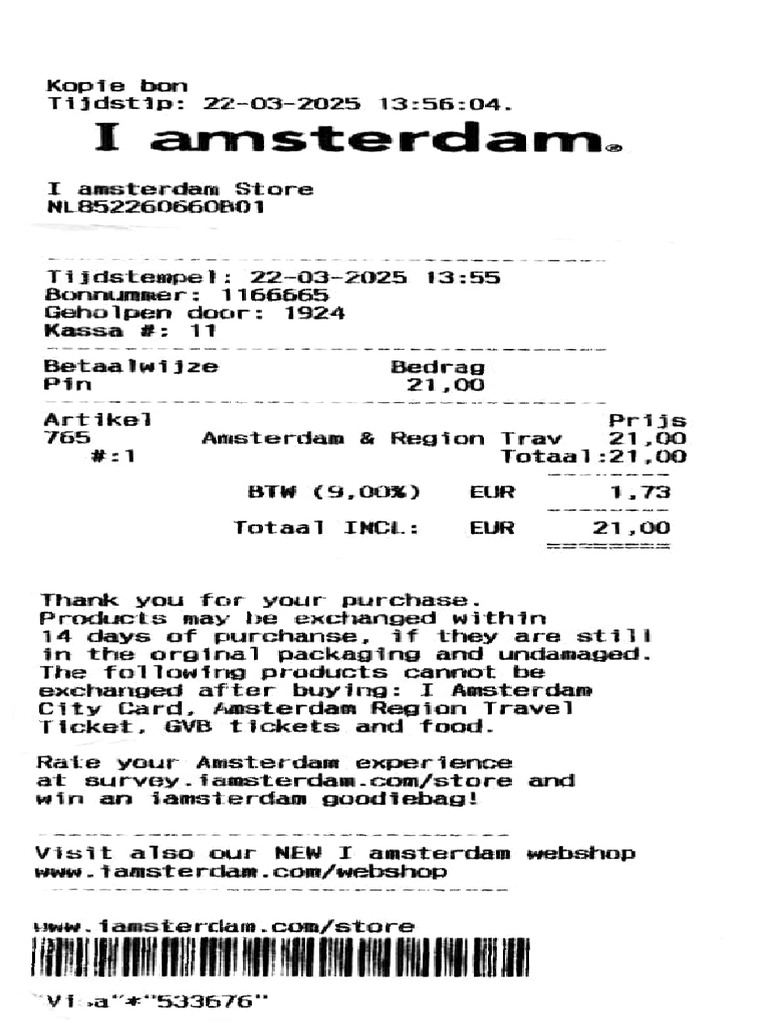 Amsterdam Store Purchase Receipt | PDF