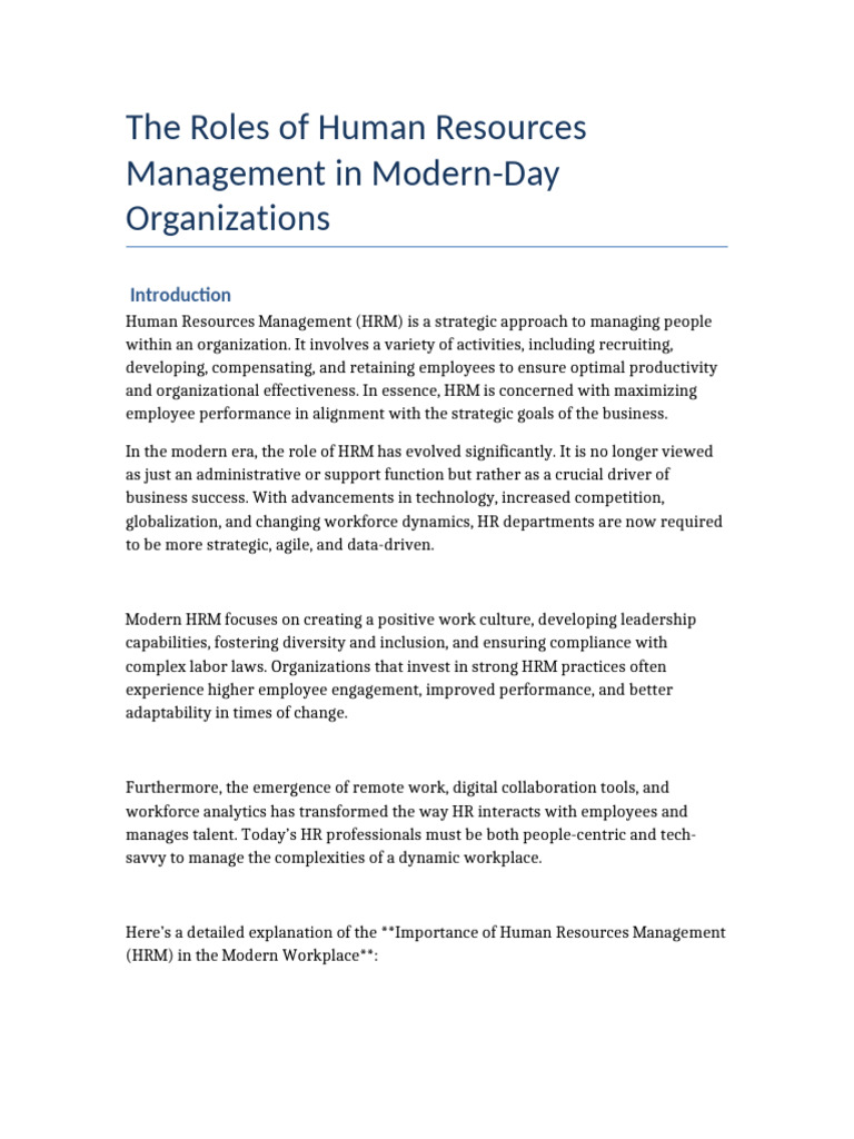 Roles of HRM Modern Organizations | PDF | Human Resource Management ...