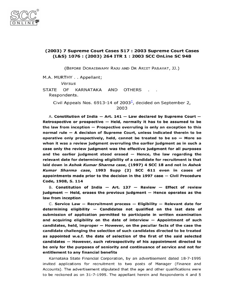 M.A. Murthy v. State of Karnataka, (2003) 7 SCC 517 | PDF | Supreme ...