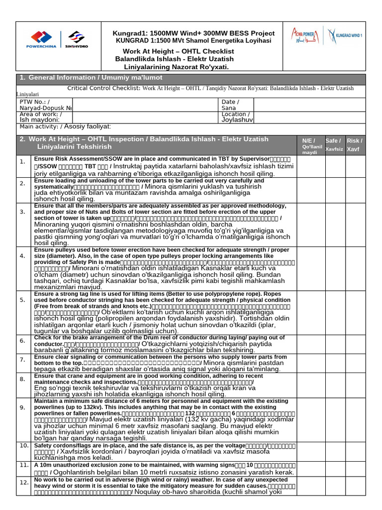 Work at Height Safety Checklist | PDF | Manufactured Goods
