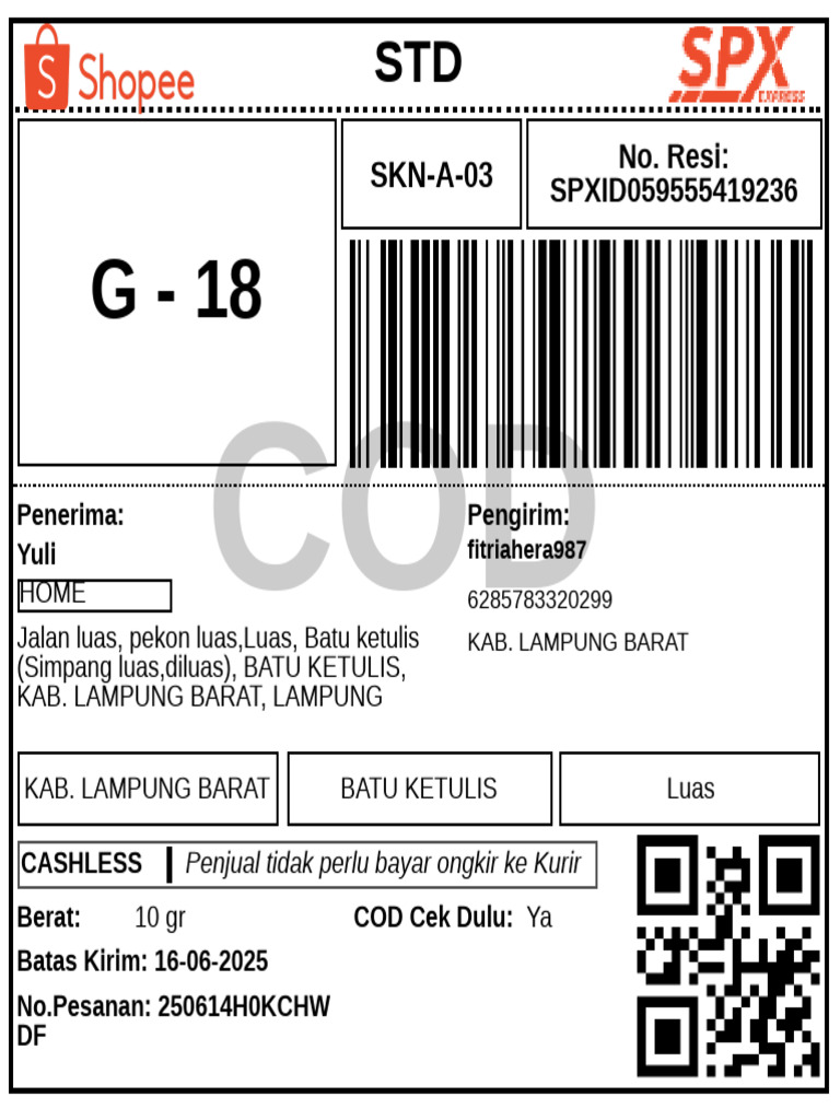 Resi Pengiriman COD Lampung Barat | PDF