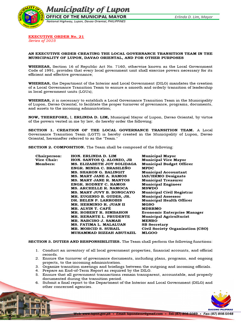 Local Governance Transition Team Order | PDF | Justice | Crime & Violence