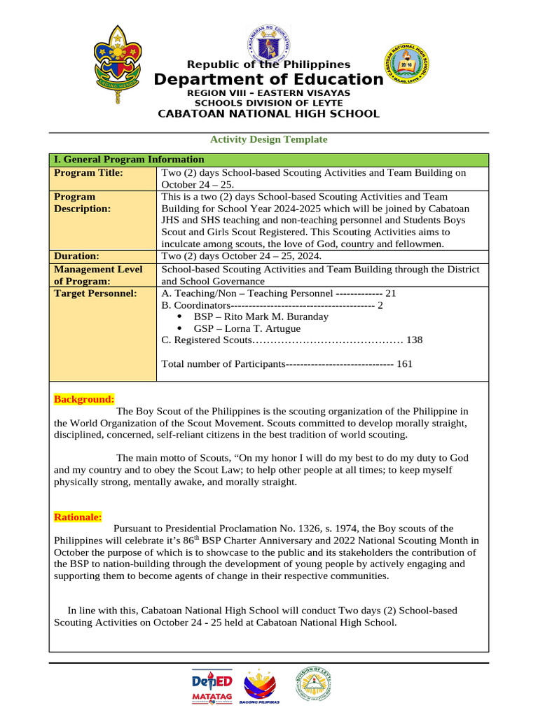School-based Scouting Activities 2024 | PDF | Scouting | Youth Movements