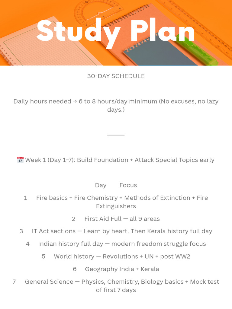 Study Plan Doc in Bright Orange White Vibrant Professional Style | PDF