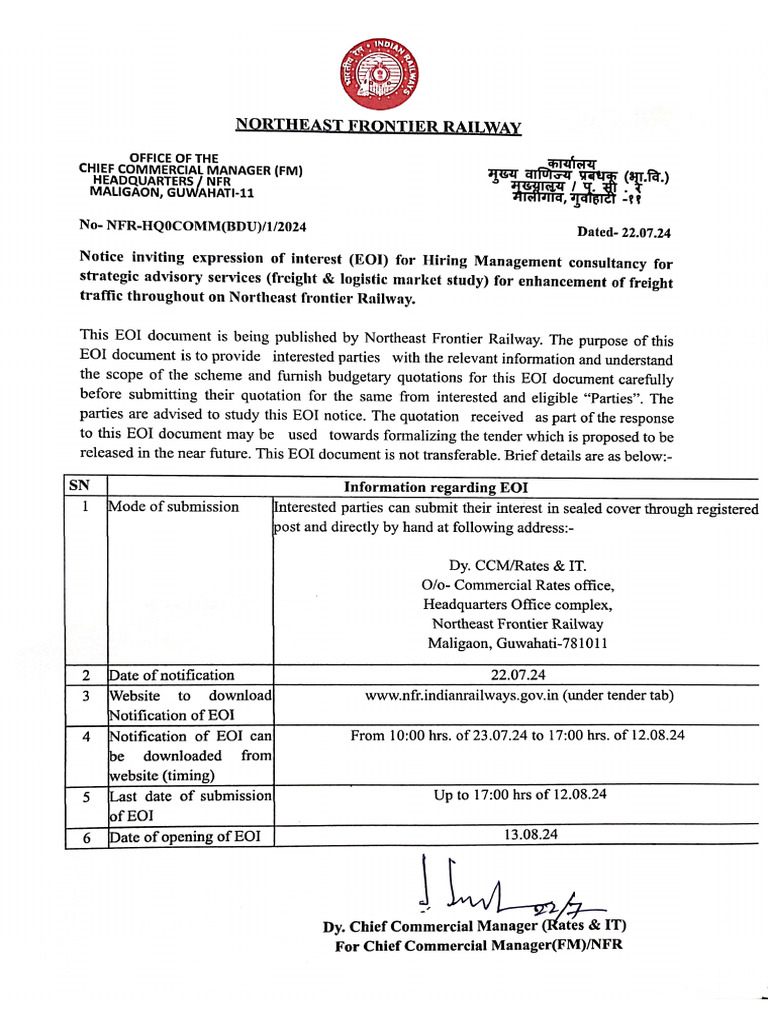EOI For Freight Management Consultant NFR | PDF