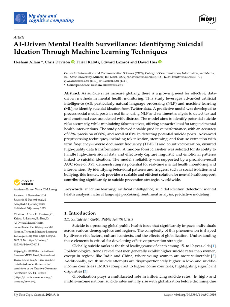 AI for Detecting Suicidal Ideation | PDF | Machine Learning ...