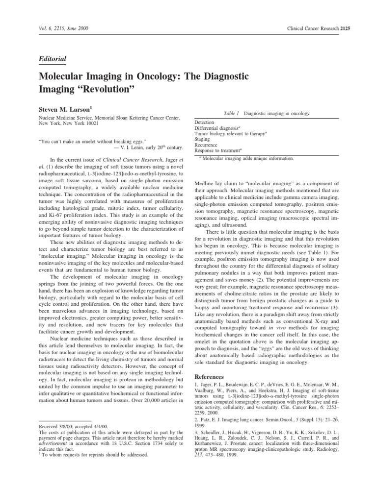 Molecular Imaging Revolution in Oncology | PDF | Medical Imaging ...