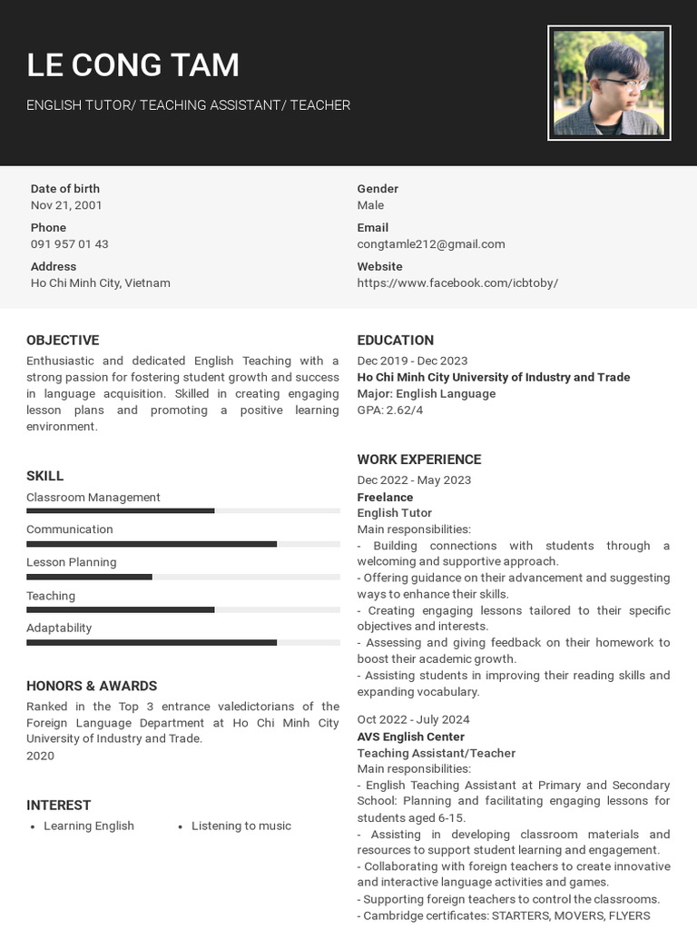 LE CONG TAM TopCV - VN 030724.104910 | PDF | Teachers | Pedagogy