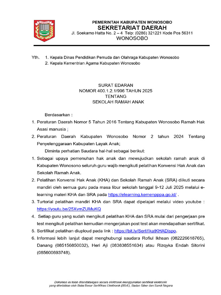 Surat Edaran SRA | PDF