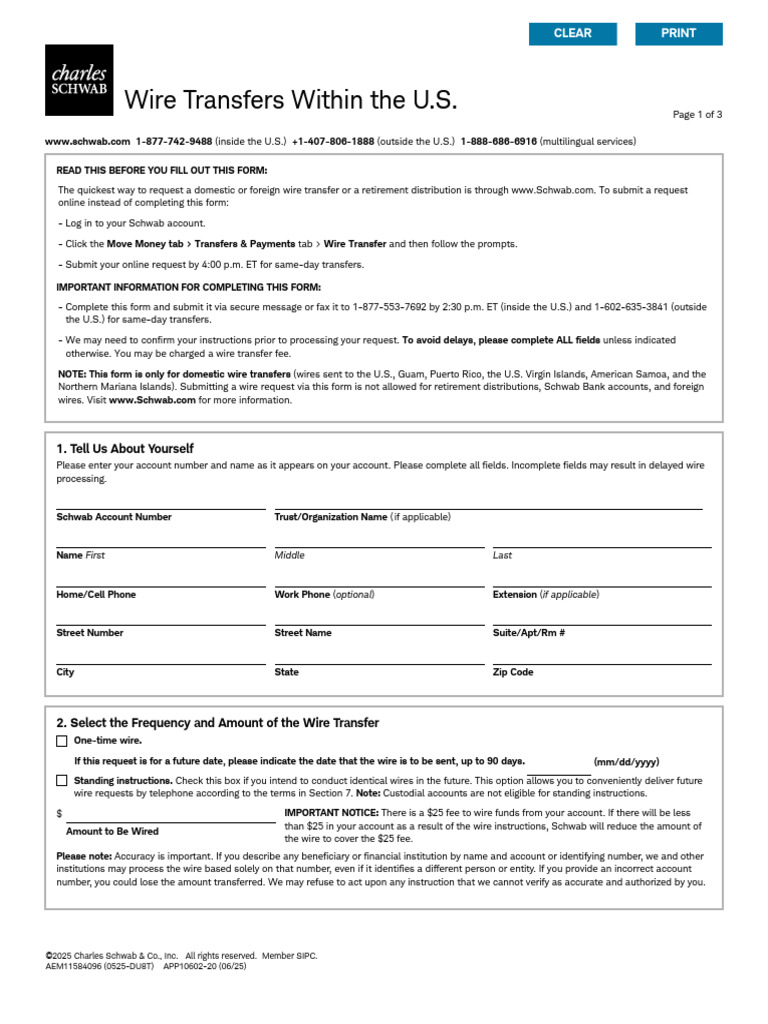 Schwab Domestic Wire Transfer Guide | PDF | Wire Transfer