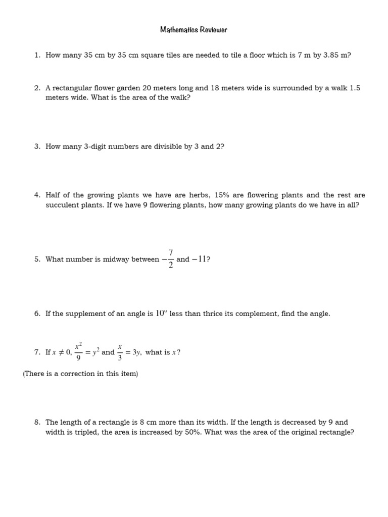 Mathematics Review Questions and Solutions | PDF
