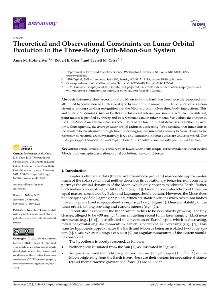 Lunar Orbital Evolution in Earth-Moon-Sun System | PDF | Orbit ...