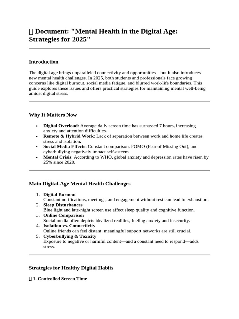 Mental Health in The Digital Age | PDF | Mental Health | Social Media