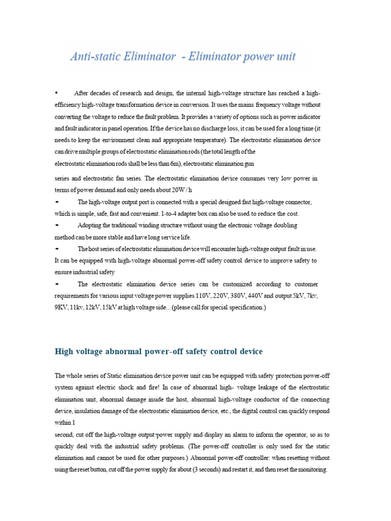 Anti-Static Eliminator HD Overview | PDF | High Voltage | Power Supply