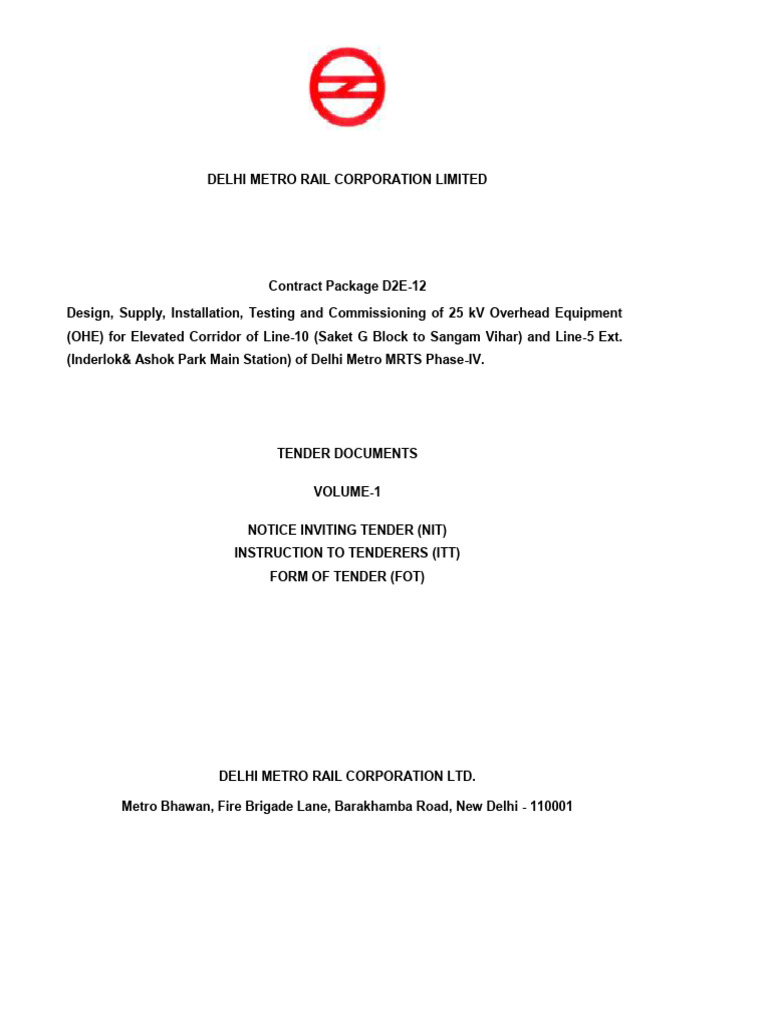 Tender Opening Date for DMRC Contract D2E-12 | PDF | Joint Venture ...