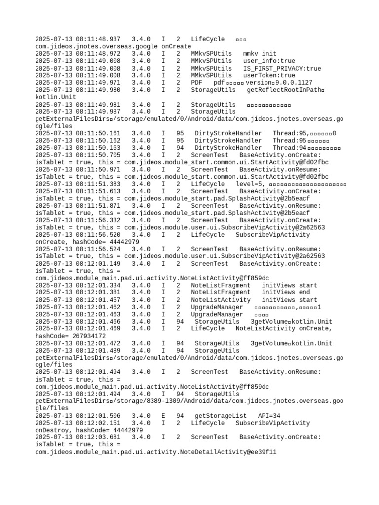 App Lifecycle and Storage Logs | PDF