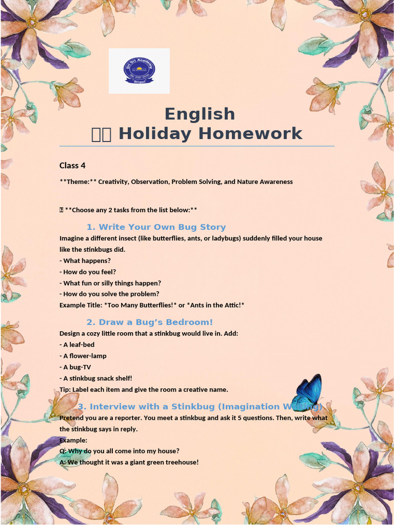 Creative Holiday Homework for Class 4 | PDF