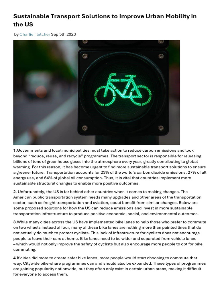 Sustainable Urban Transport Solutions | PDF | Sustainable Transport ...