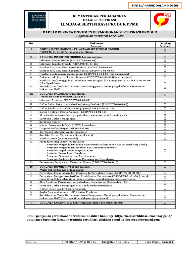 Daftar Periksa Sertifikasi Produk PPMB | PDF