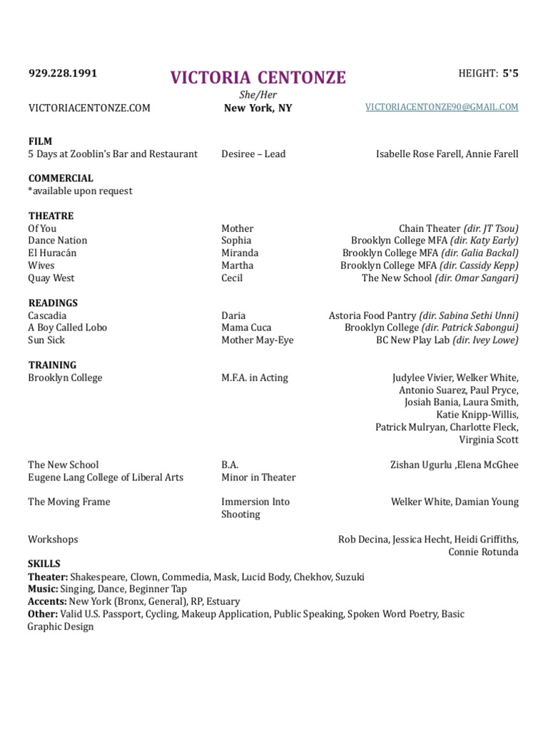 Victoria Centonze Acting Resume - 1