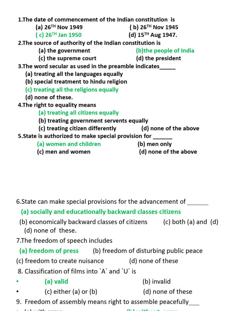 ALL Important Questions - Indian Constitution | PDF | Supreme Court Of ...