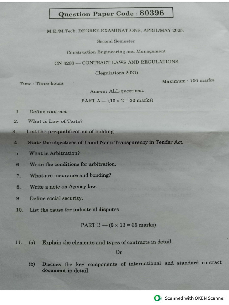 Contract Laws and Regulations - ANNA UNIVERSITY 2025 | PDF