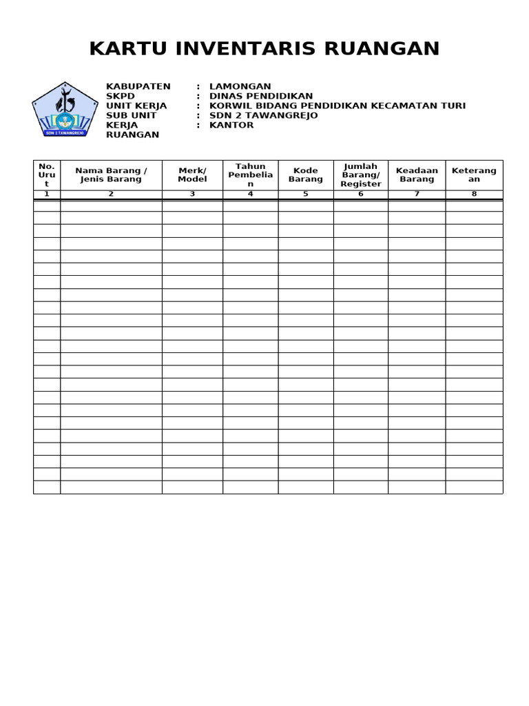 Contoh Kartu Inventaris Ruangan | PDF