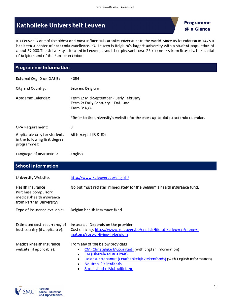 KU Leuven Academic Programme Overview | PDF | Cost Of Living | Belgium