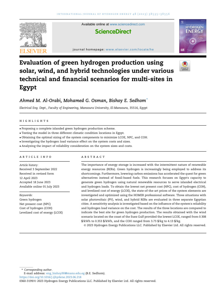 Green Hydrogen Production in Egypt | PDF | Photovoltaics | Wind Power