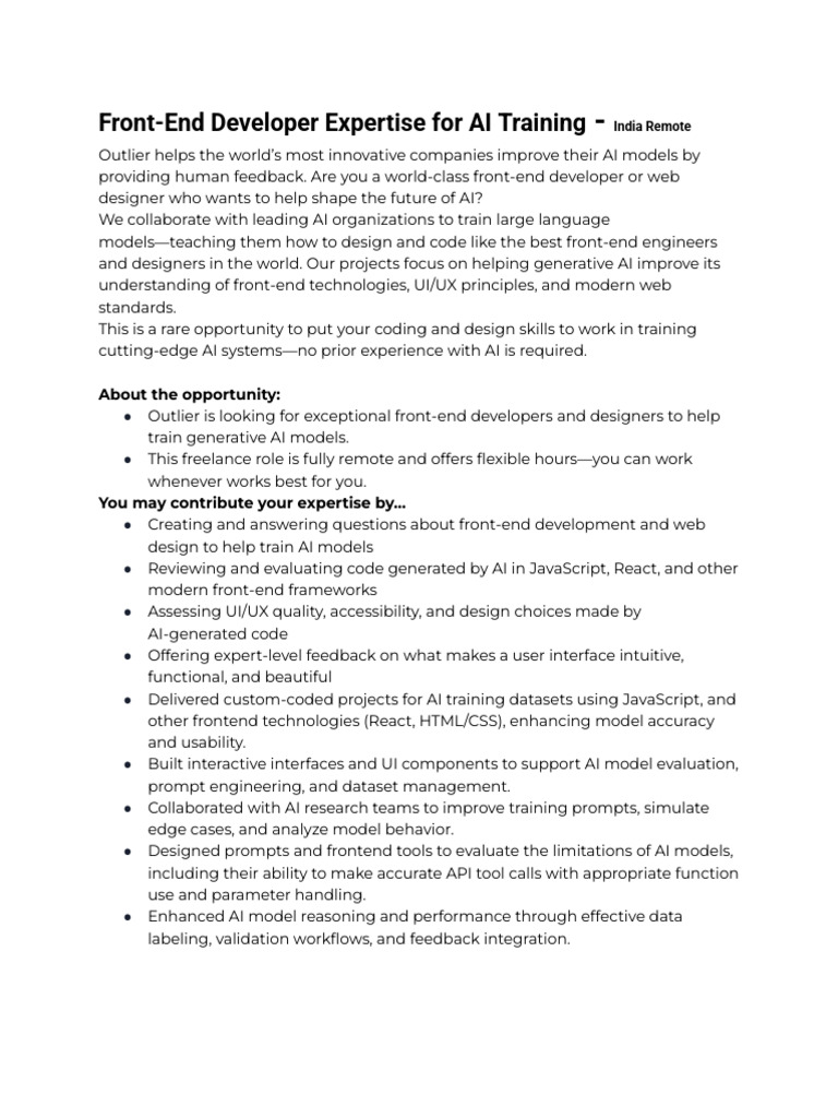 Front-End Developer Role for AI Training | PDF | Artificial ...