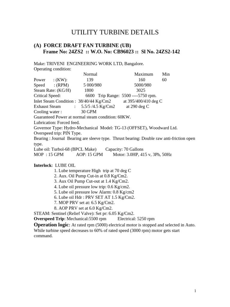 Utility Turbine Specifications Overview | PDF | Pump | Lubricant