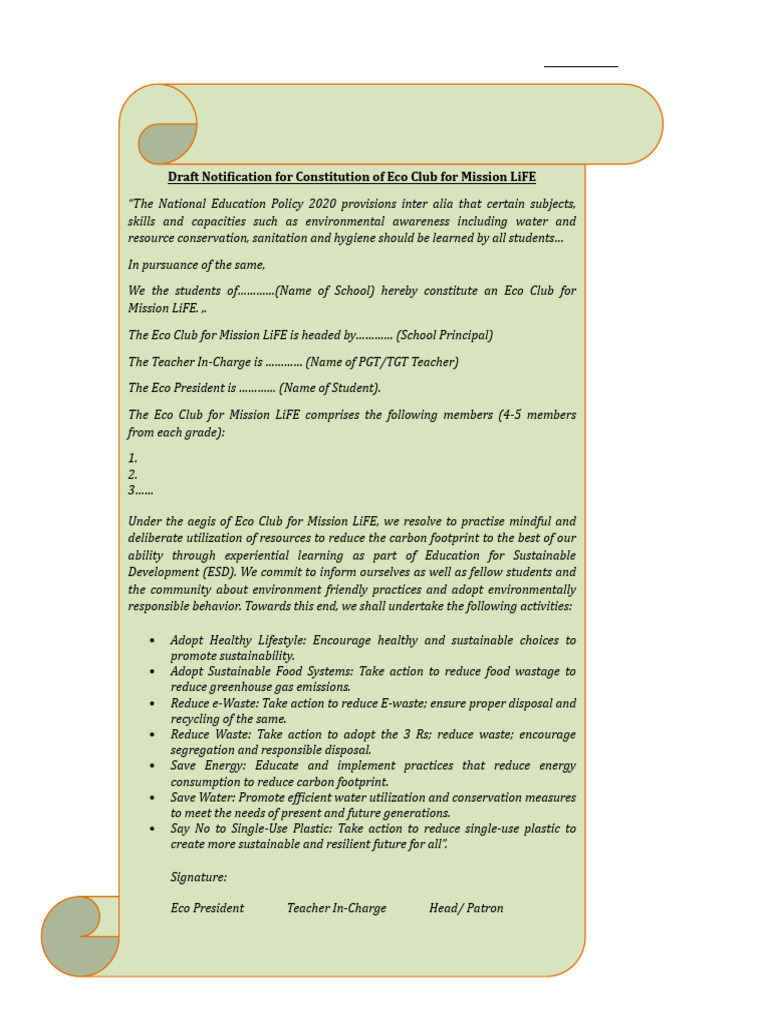 Eco Club Constitution for Mission LiFE | PDF