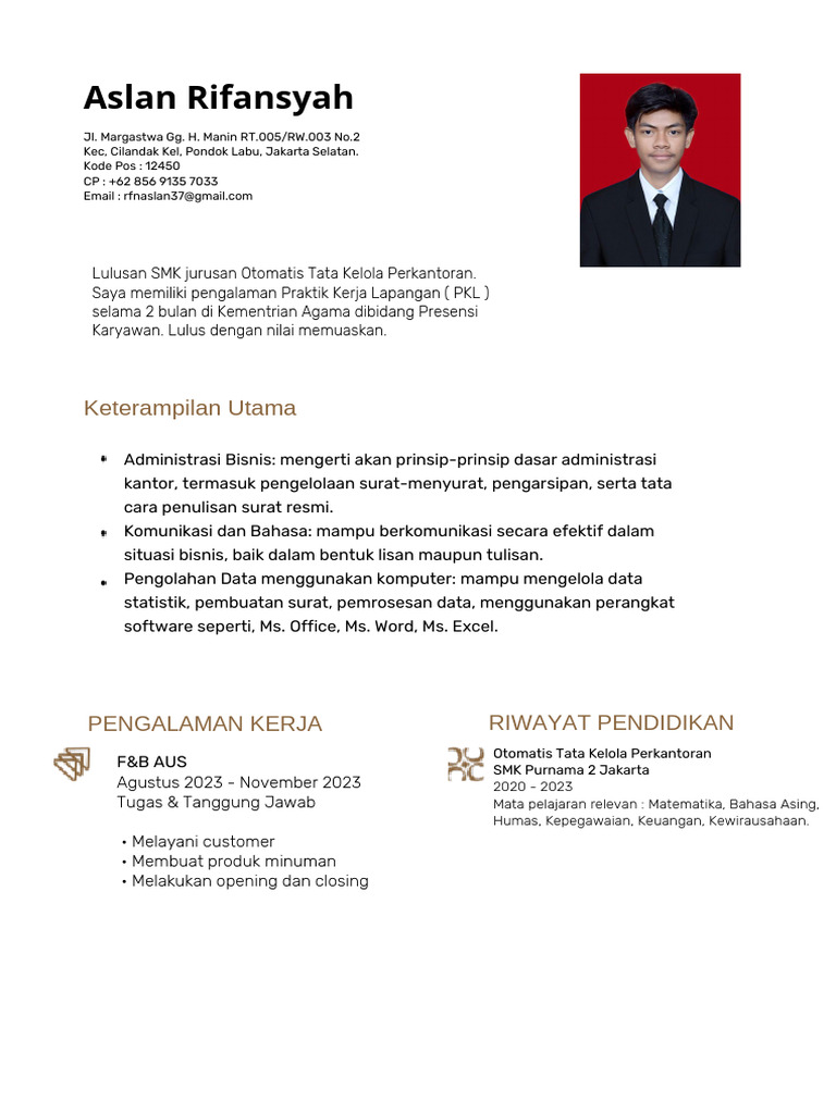Pengalaman Kerja dan Pendidikan Aslan Rifansyah | PDF