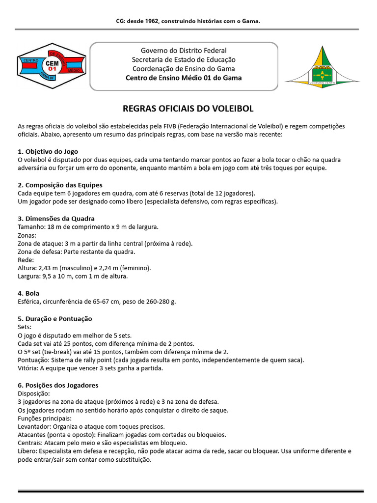 Regras Voleibol | PDF | Voleibol | Jogos com bola