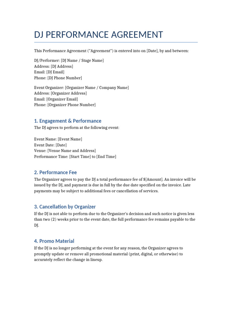 DJ Performance Agreement Template | PDF
