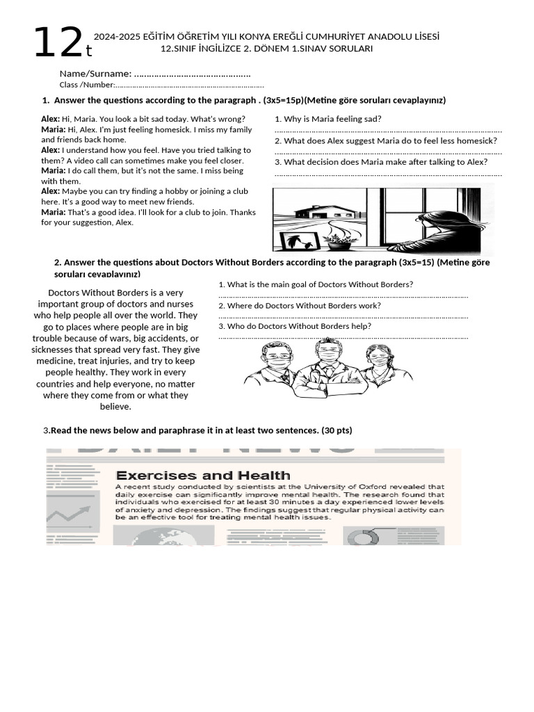 12th Grade English Exam Questions | PDF | Physical Geography | Environment