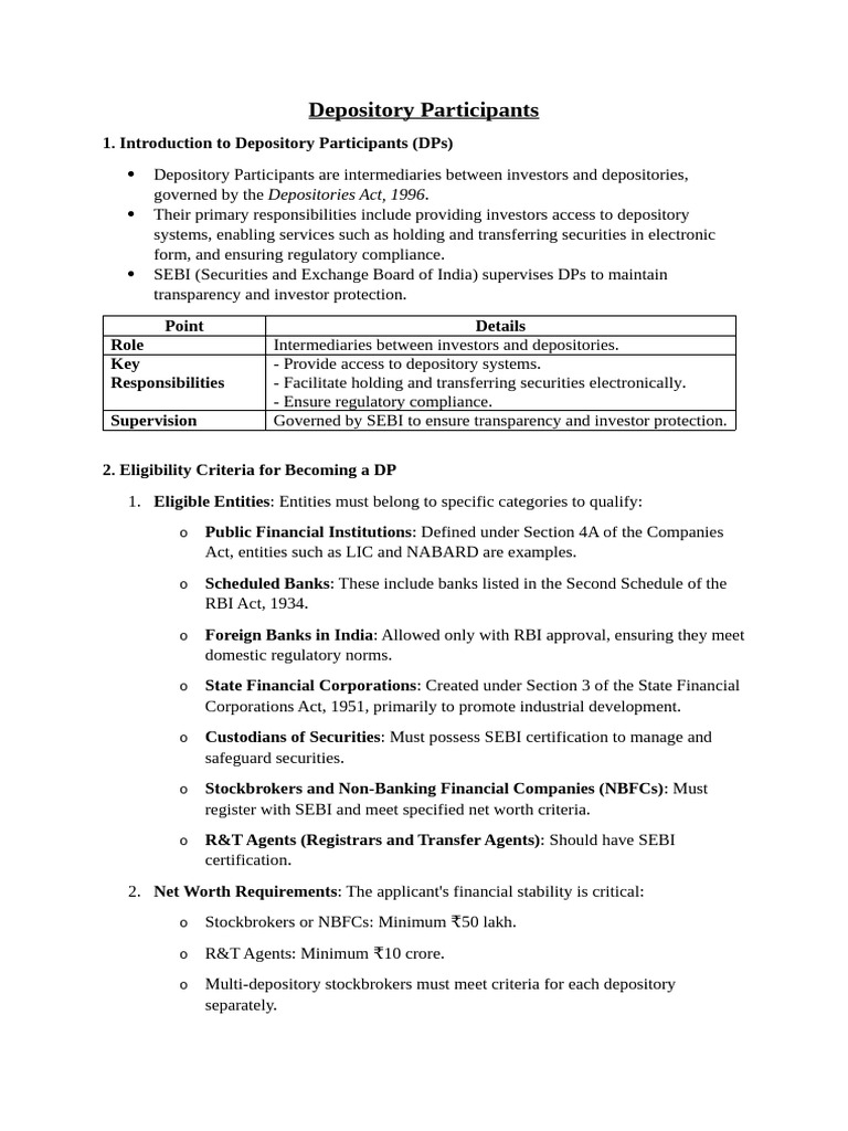 Understanding Depository Participants (DPs) | PDF | Securities (Finance ...
