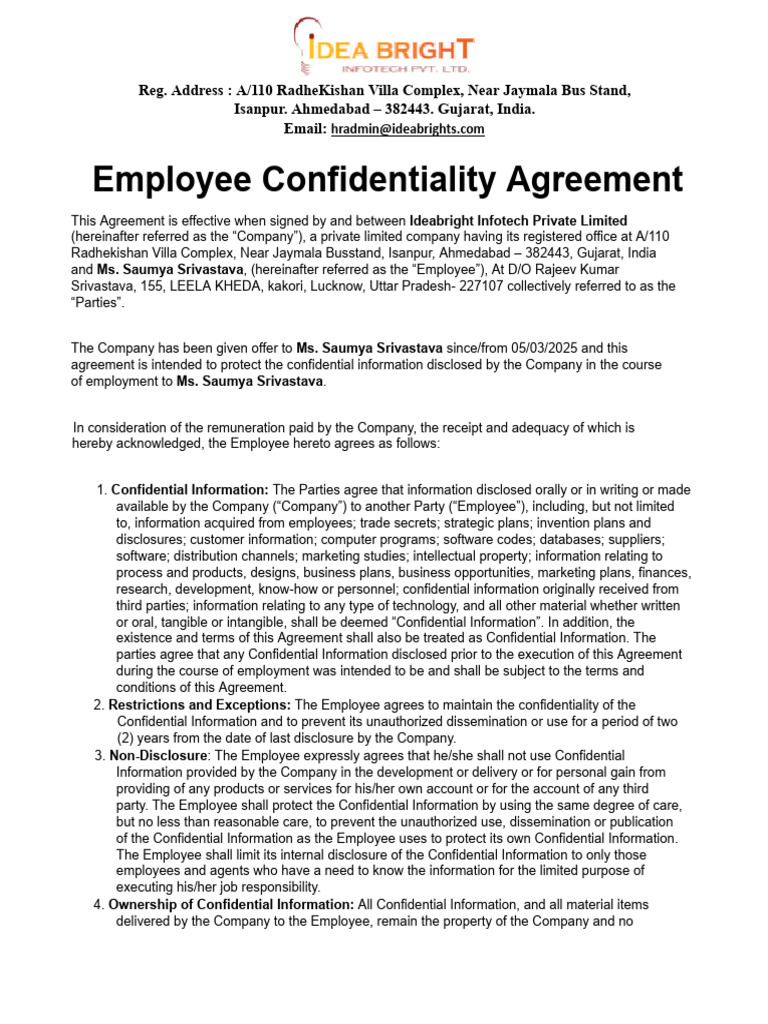 Employee Confidentiality Agreement | PDF | Non Disclosure Agreement ...