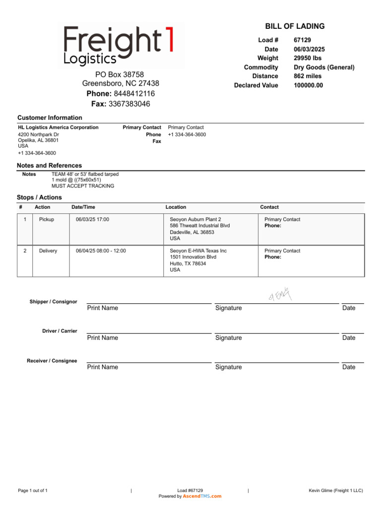 Bill of Lading 67129 20250603133243 | PDF | Cargo | Logistics