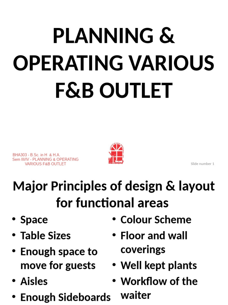 Planning & Operating Various F&B Outlet | PDF | Menu | Tableware