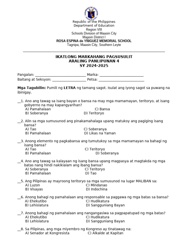 Ap q3 Exam | PDF