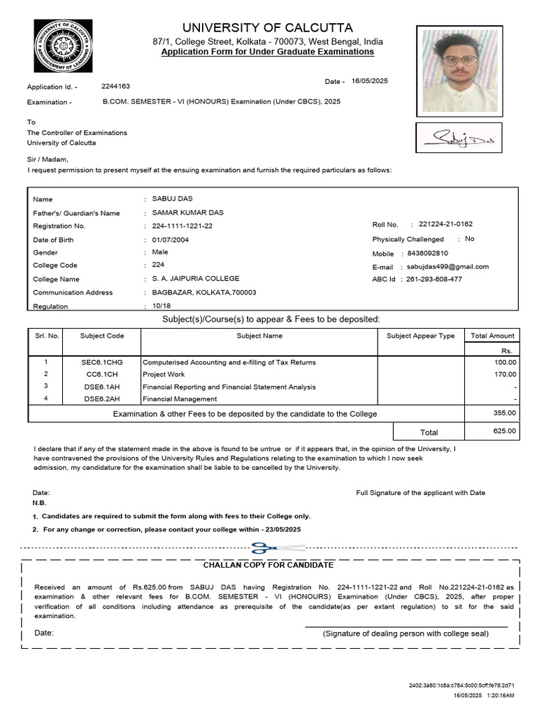 B.Com VI Semester Exam Application Form | PDF | Justice | Crime & Violence