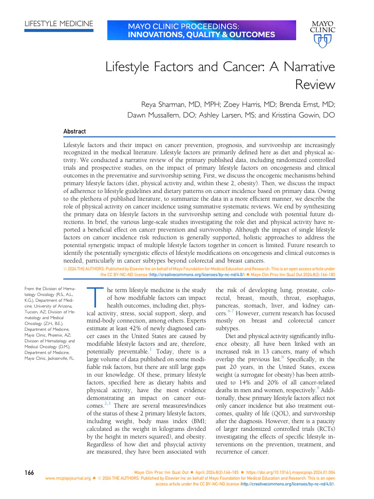 Lifestyle Factors and Cancer: A Narrative Review | PDF | Carcinogenesis ...