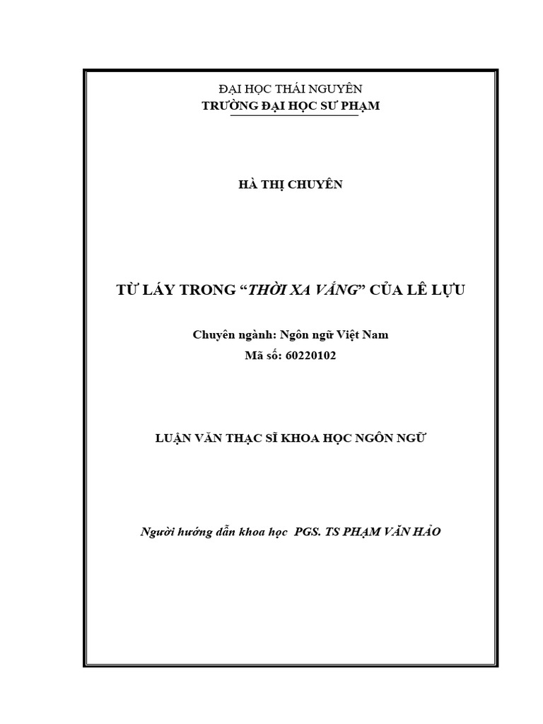 Luận Văn Từ Láy Trong Thời Xa Vắng Của Lê Lựu | PDF