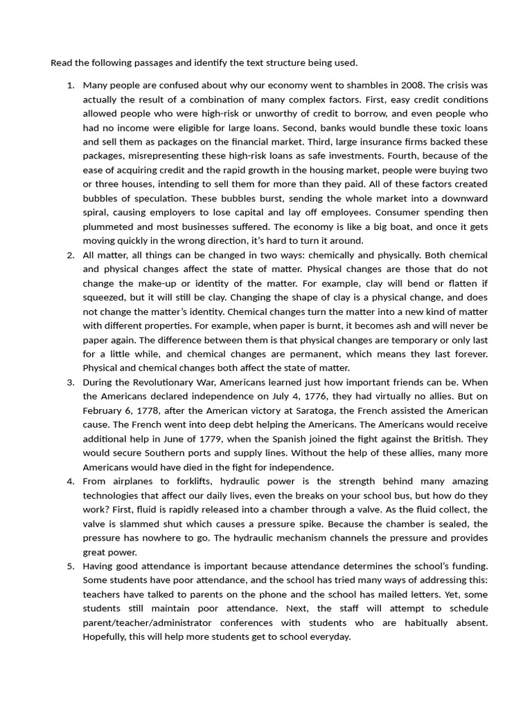 Identifying Text Structures in Passages | PDF | Cats | Pet