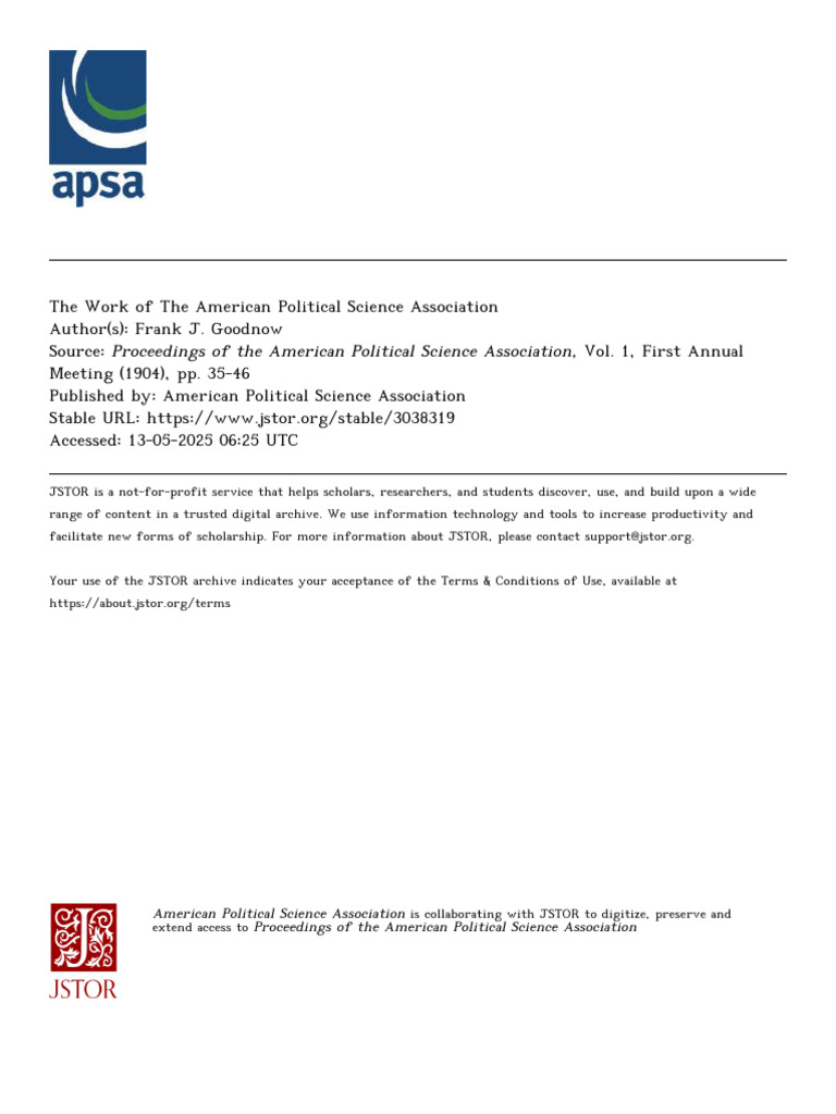 The Work of The American Political Science Association 1904 | PDF | Science | Knowledge