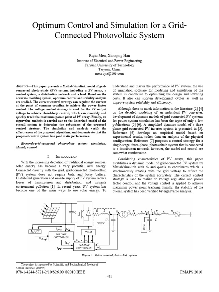 Optimum Control and Simulation For A Grid-Connected Photovoltaic System ...