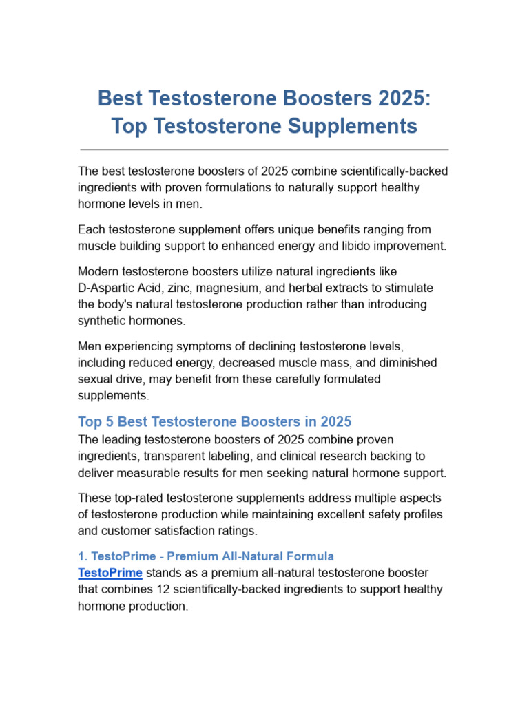 Top Testosterone Boosters of 2025 | PDF | Testosterone | Dietary ...