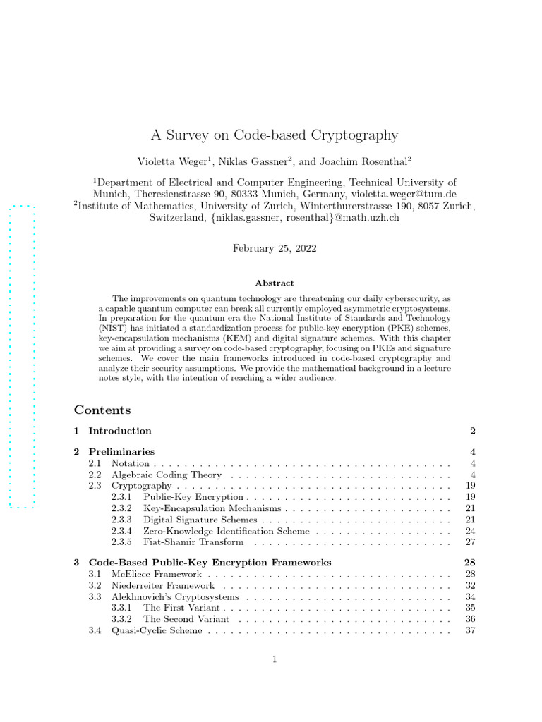 Survey of Code-Based Cryptography | PDF | Cryptography | Applied ...