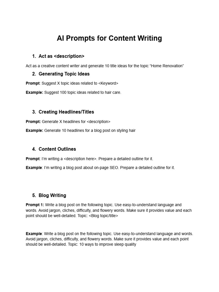 Prompt AI For Content Writing | PDF | Search Engine Optimization